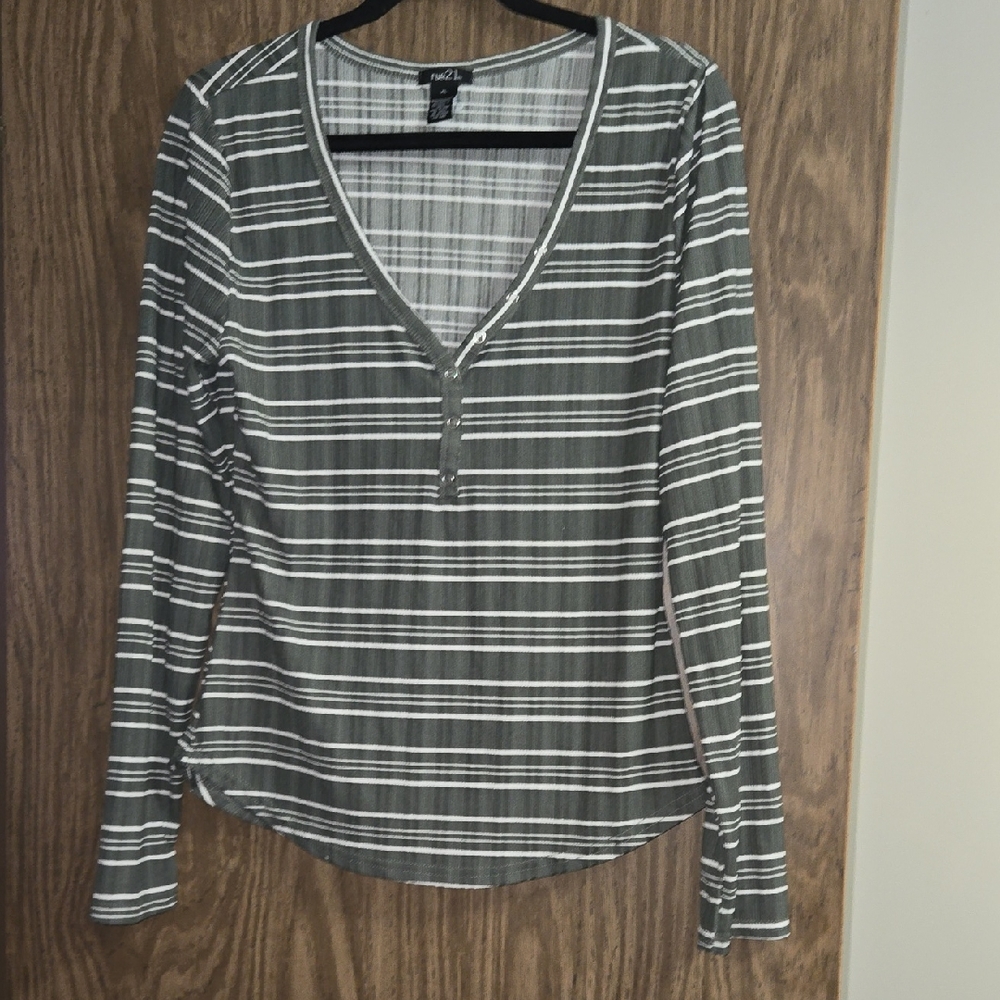 BOGO 🆓️ Rue21 Olive Green And White Striped Top